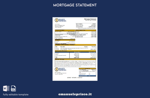 modello di estratto conto mutuo bancario Costa Rica Banco Improsa in stile verif